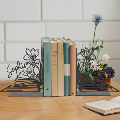 Custom Deer Metal Book Ends, Forest Theme Bookends for Shelves Decorative, Heavy Duty Bookend Stopper, Deer Cabin Decor, Book Organizer for Desk, Black Book Holders for Home Office, Hunter Gifts