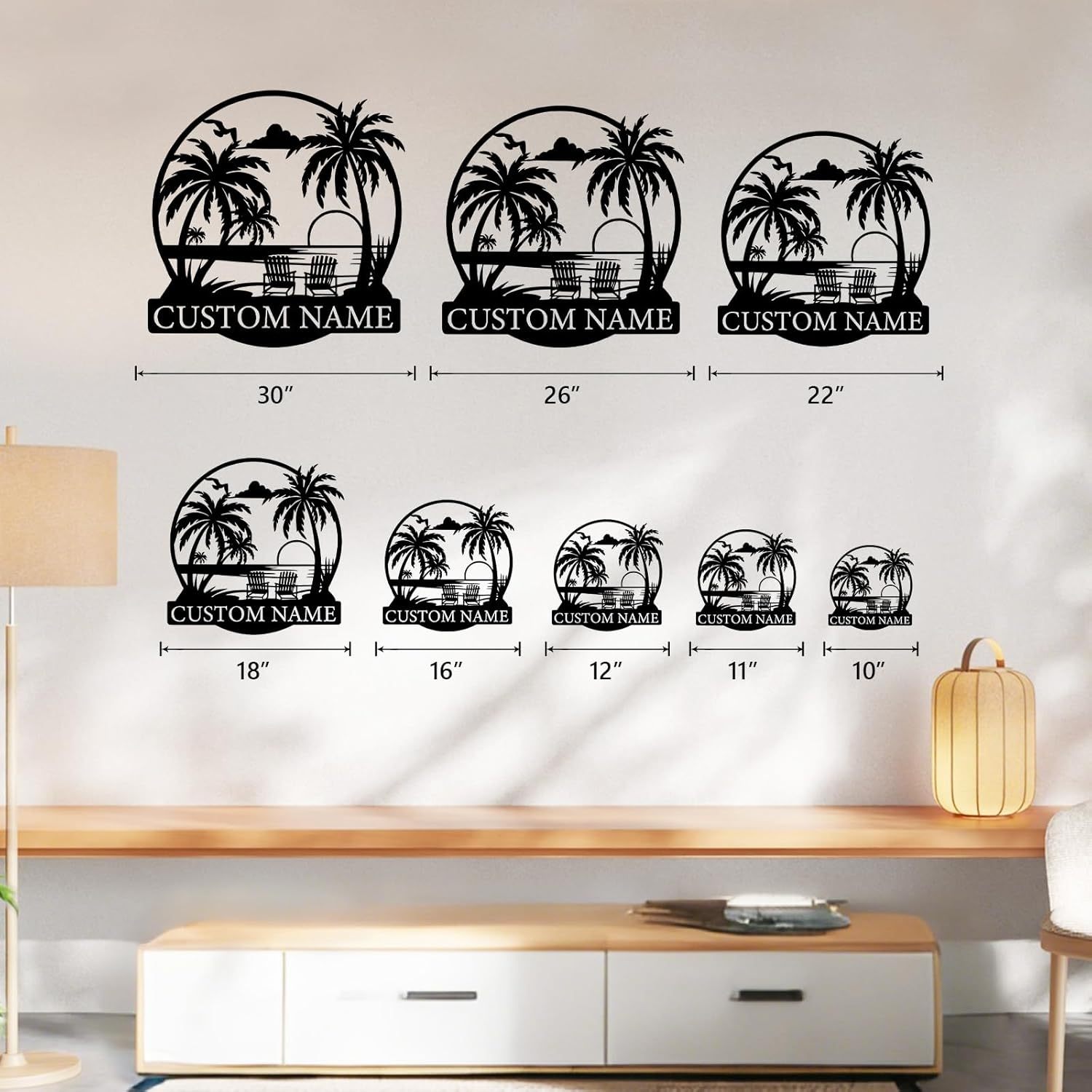 Personalized Beach Metal Sign, Custom Monogram Name Pool signs, Palm Trees Metal Sign for Outdoors