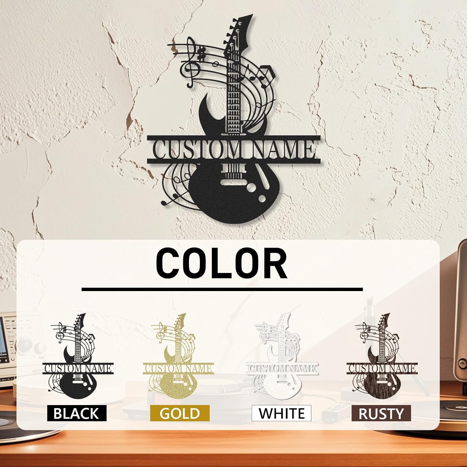 Personalized Guitar Metal Sign, Metal Signs Customized, Musical Note Wall Decor, Funny Music Wall Art, Custom Name Music Sign for Indoor & Outdoor Decorations, Gifts for Musicians, Home Decor