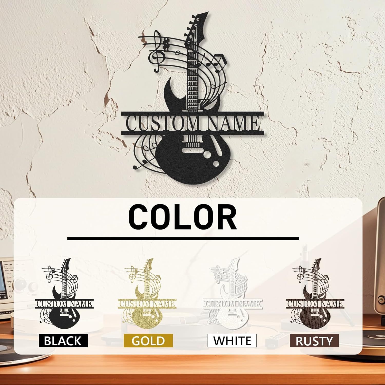 Personalized Guitar Metal Sign, Metal Signs Customized, Musical Note Wall Decor, Funny Music Wall Art, Custom Name Music Sign for Indoor & Outdoor Decorations, Gifts for Musicians, Home Decor