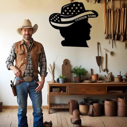 Personalized Western Wall Decor Metal Signs, Rustic Cowboy Couple Silhouette, Cowboy Metal Name Sign Customized, Vintage Howdy Wall Art Gifts for Home Bedroom Speakeasy Decor Color01