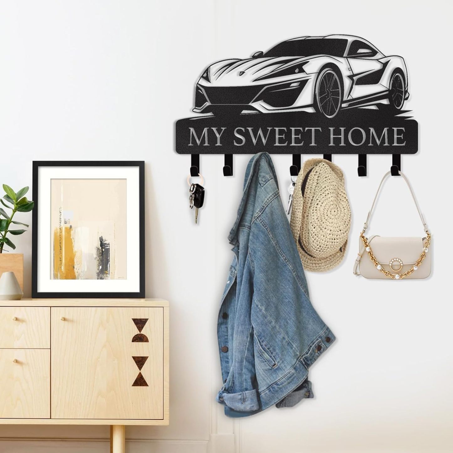 Personalized Key Holder for Wall, Custom Forest Deer Coat Rack Wall Hanging-MetalsignX