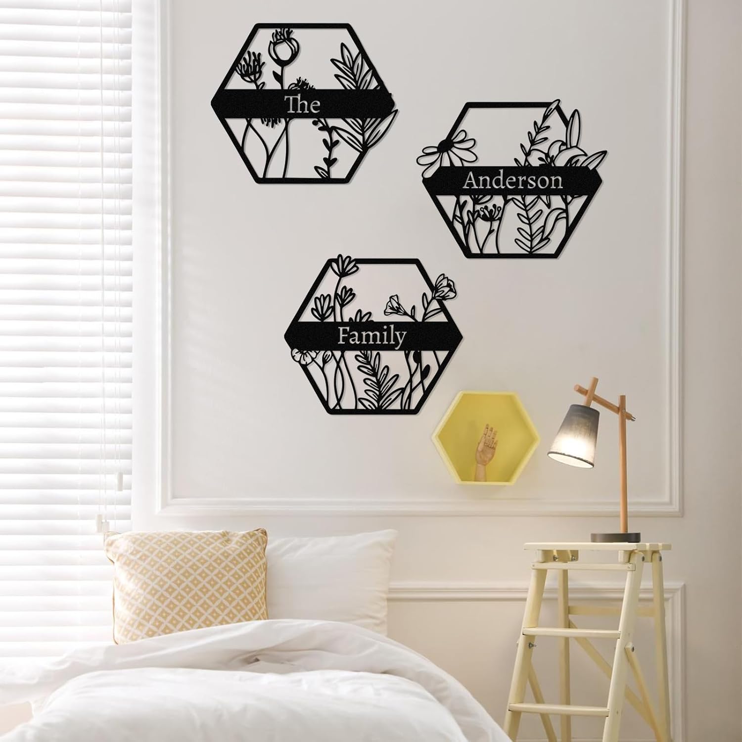  Personalized Metal Wall Art Decor, 3 Pcs Metal Signs, Tree of Life Wall Art, Family Tree Wall Sculptures, Custom Name Sign Gifts for Home Bedroom Living Room Color01