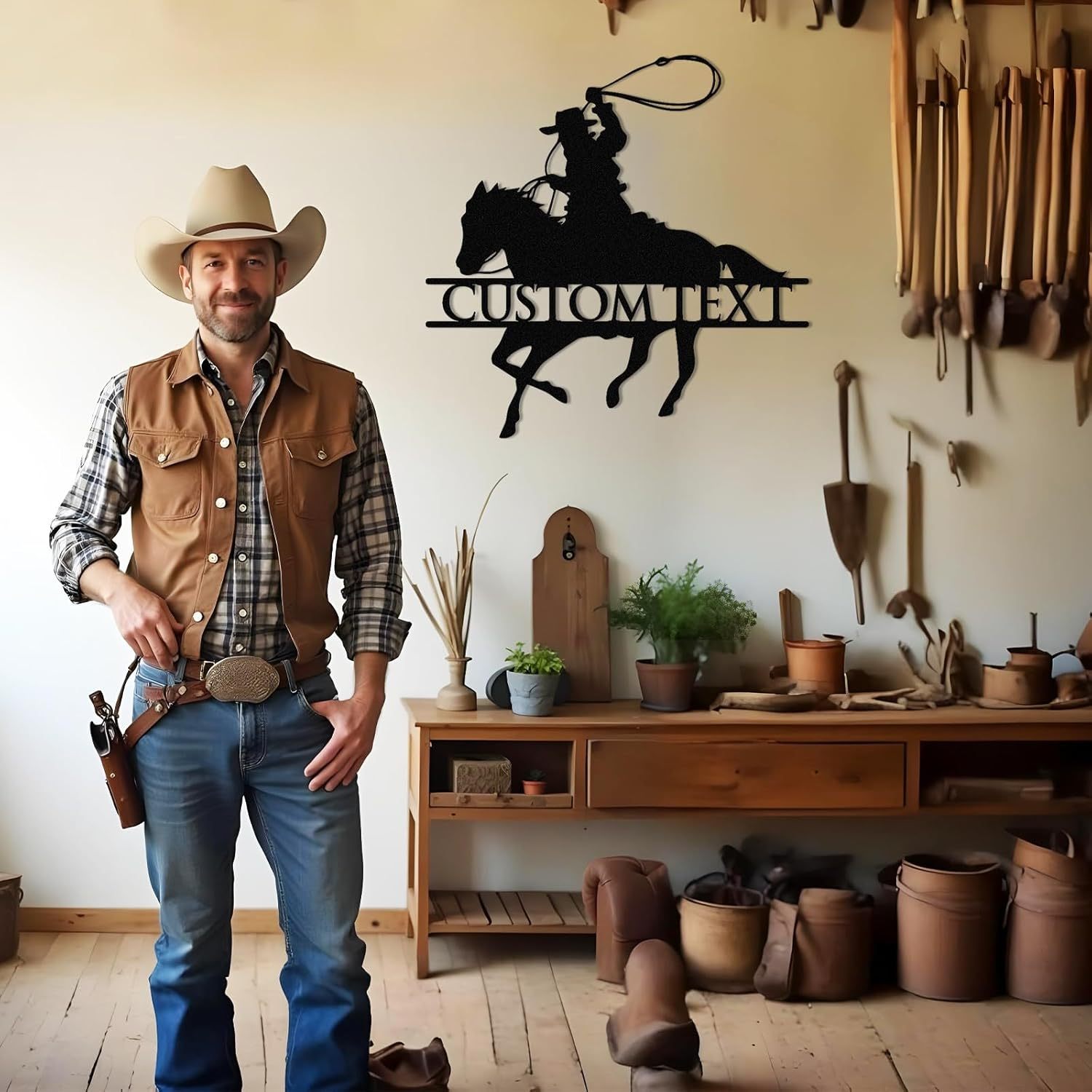 Personalized Cowboy Metal Sign, Custom Metal Name Sign, Vintage Cowboy Wall Decor, Outdoor Metal Art, Metal Signs Customized, Retro Home Decor Wall Art, Cowboy Decor Gift, Patio Decor