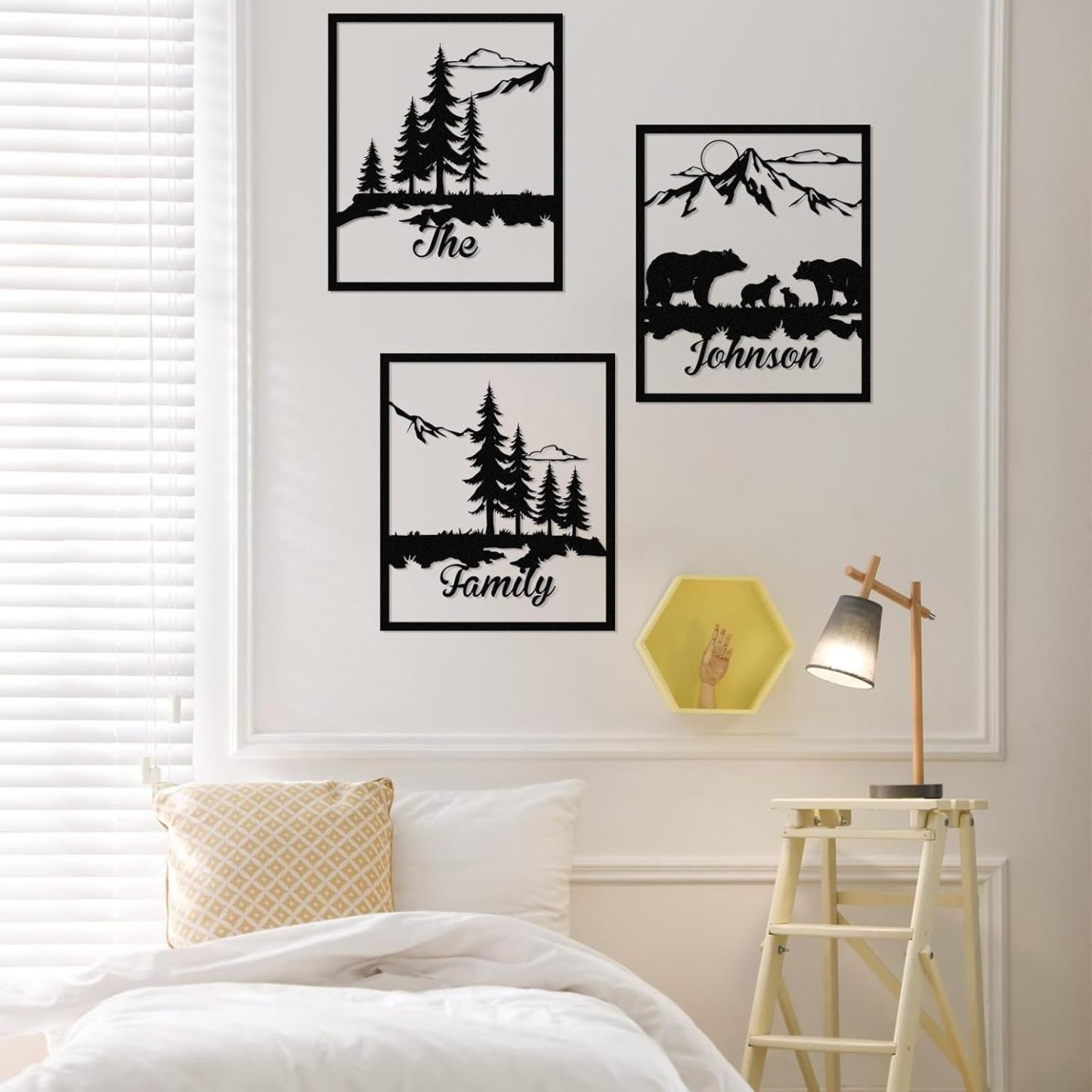  Personalized Metal Wall Art Decor, 3 Pcs Metal Signs, Tree of Life Wall Art, Family Tree Wall Sculptures, Custom Name Sign Gifts for Home Bedroom Living Room Color01