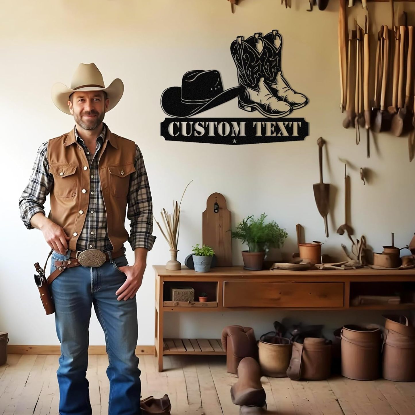 Personalized Cowboy Metal Sign, Custom Metal Name Sign, Vintage Cowboy Wall Decor, Outdoor Metal Art, Metal Signs Customized, Retro Home Decor Wall Art, Cowboy Decor Gift, Patio Decor