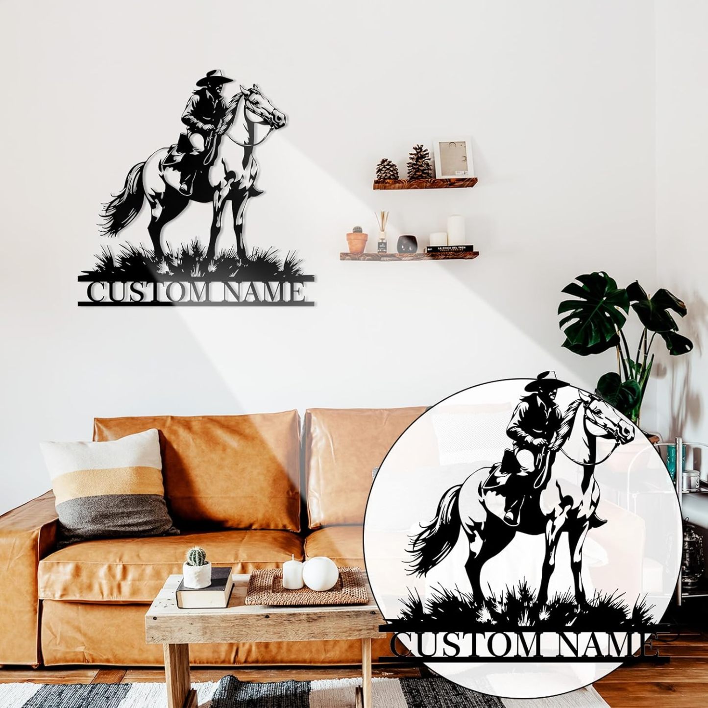 Personalized Western Wall Decor Metal Signs, Rustic Cowboy Couple Silhouette, Cowboy Metal Name Sign Customized, Vintage Howdy Wall Art Gifts for Home Bedroom Speakeasy Decor Color01