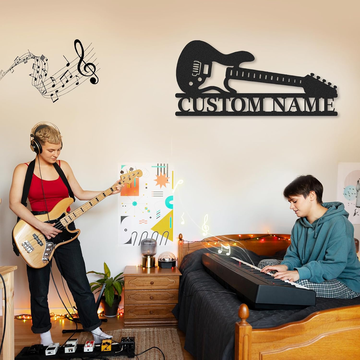 Personalized Guitar Metal Sign, Metal Signs Customized, Musical Note Wall Decor, Funny Music Wall Art, Custom Name Music Sign for Indoor & Outdoor Decorations, Gifts for Musicians, Home Decor