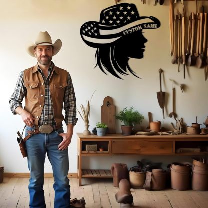 Personalized Western Wall Decor Metal Signs, Rustic Cowboy Couple Silhouette, Cowboy Metal Name Sign Customized, Vintage Howdy Wall Art Gifts for Home Bedroom Speakeasy Decor Color01