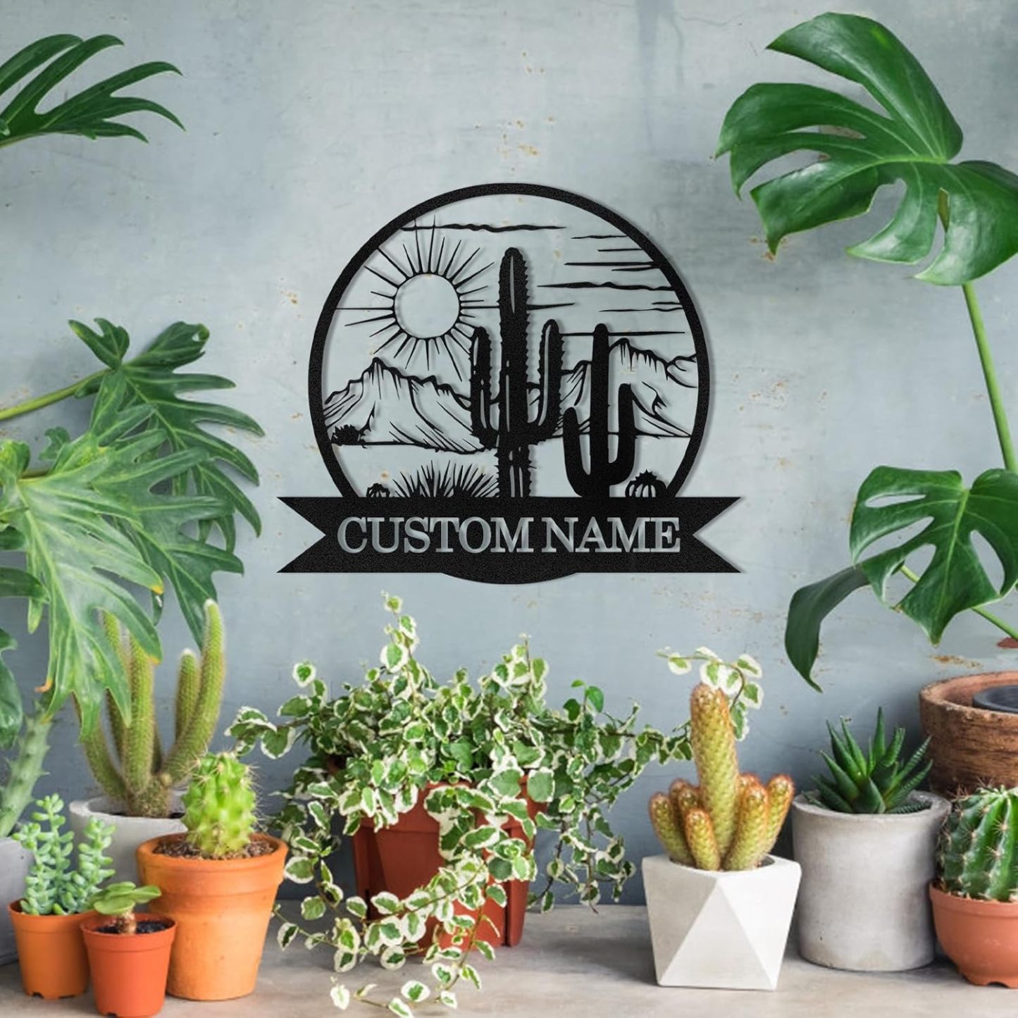 Dyoart Personalized Metal Cactus Wall Decor, Natural Themed Metal Wall Art Home Decor Plant Modern for Office Home Living Room Bedroom, Personalized Wall Hanging Plaques Sign, Housewarming Gifts