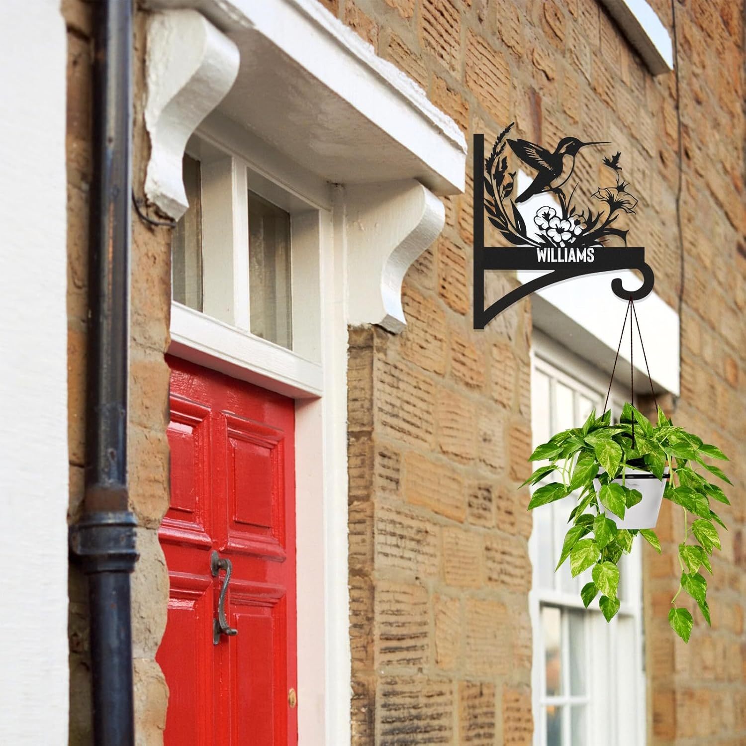 Personalized Iron Hanging Plant Bracket, Customizable Decorative Wall Plant Hanger Indoor Outdoor, Custom Name Bird Feeder Hook, Anti Rust Metal Hook for Wind Chimes Lantern