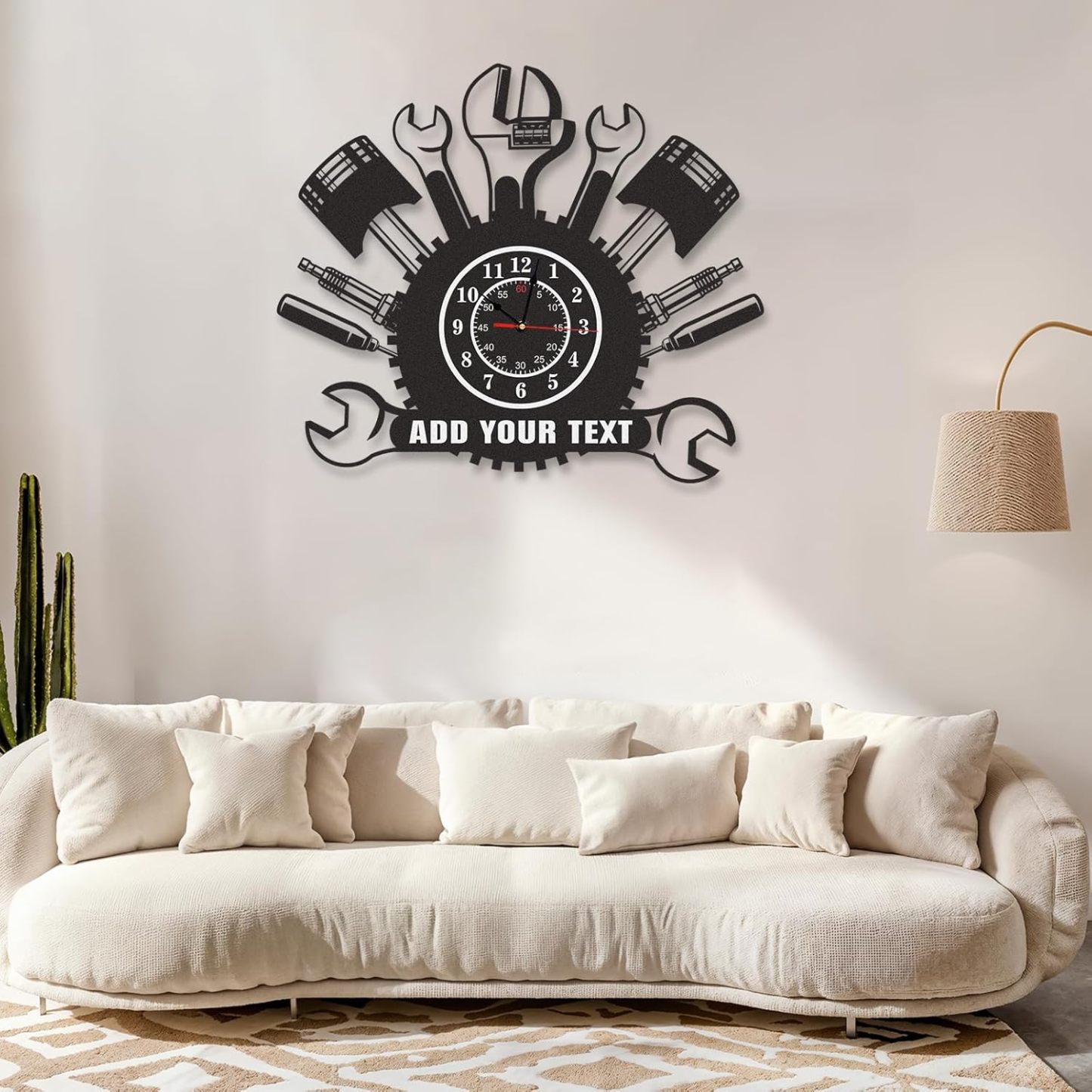 Personalized Large Outdoor Clock, Custom Motorcycle Wall Clock with Name, Modern Metal Wall Art, Battery Operated, Silent Non Ticking Clock for Garage Workshop Farmhouse Man Cave, Gifts for Men