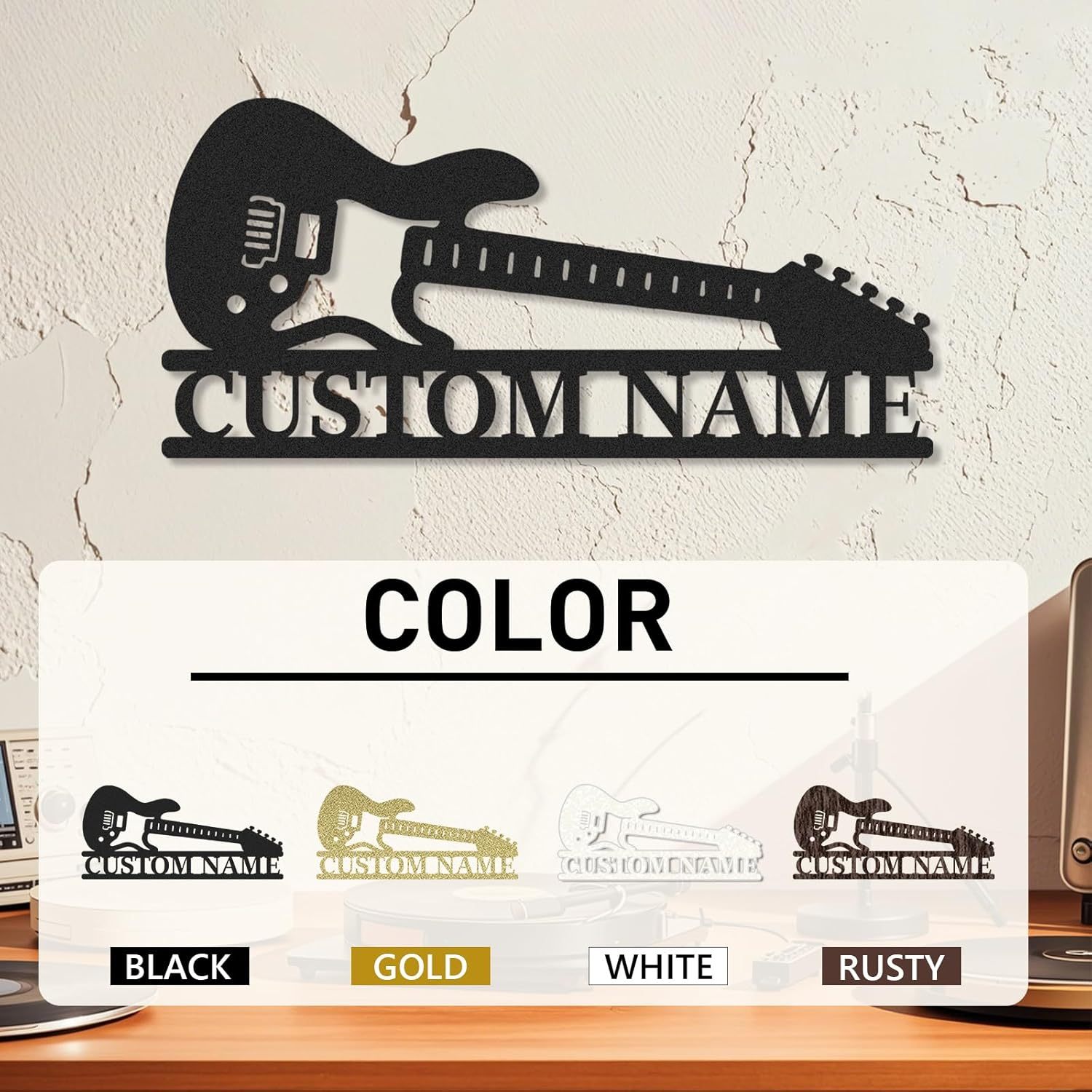 Personalized Guitar Metal Sign, Metal Signs Customized, Musical Note Wall Decor, Funny Music Wall Art, Custom Name Music Sign for Indoor & Outdoor Decorations, Gifts for Musicians, Home Decor
