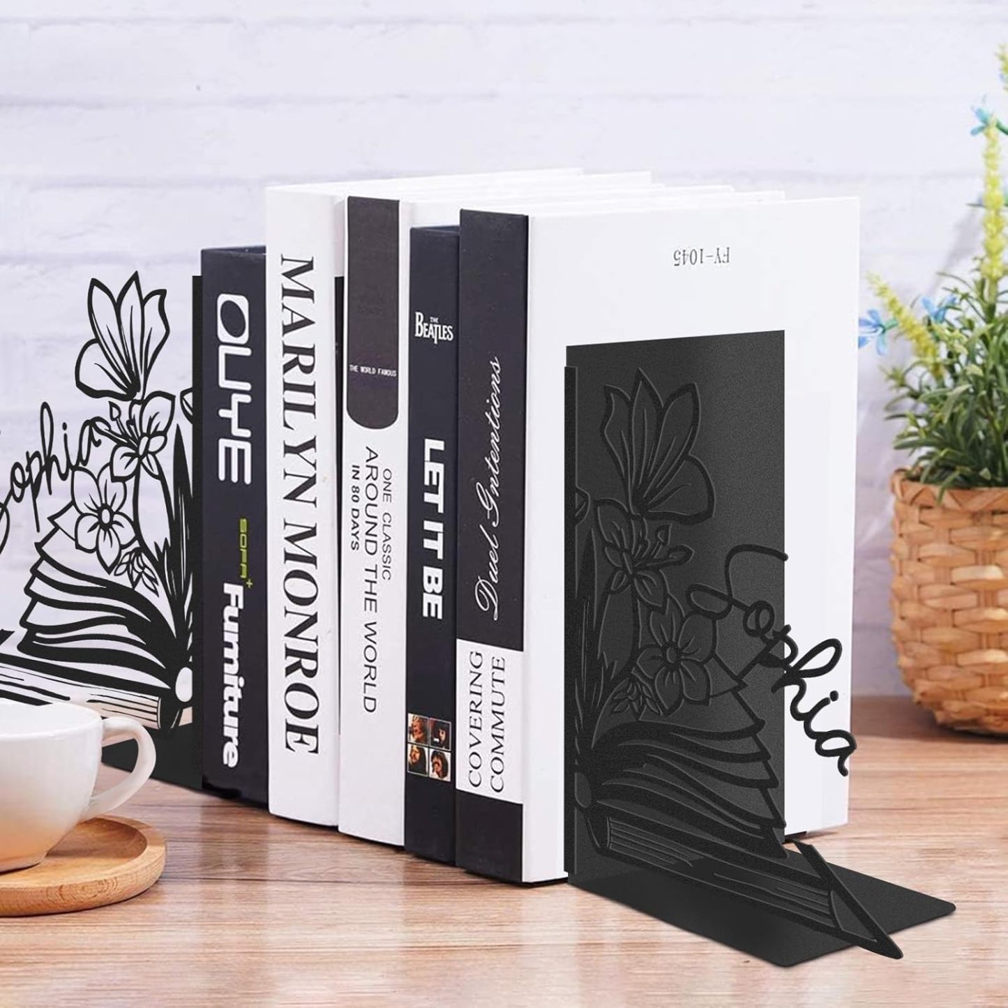 Custom Deer Metal Book Ends, Forest Theme Bookends for Shelves Decorative, Heavy Duty Bookend Stopper, Deer Cabin Decor, Book Organizer for Desk, Black Book Holders for Home Office, Hunter Gifts