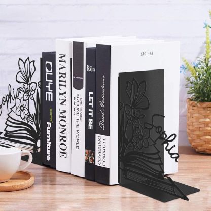 Custom Deer Metal Book Ends, Forest Theme Bookends for Shelves Decorative, Heavy Duty Bookend Stopper, Deer Cabin Decor, Book Organizer for Desk, Black Book Holders for Home Office, Hunter Gifts