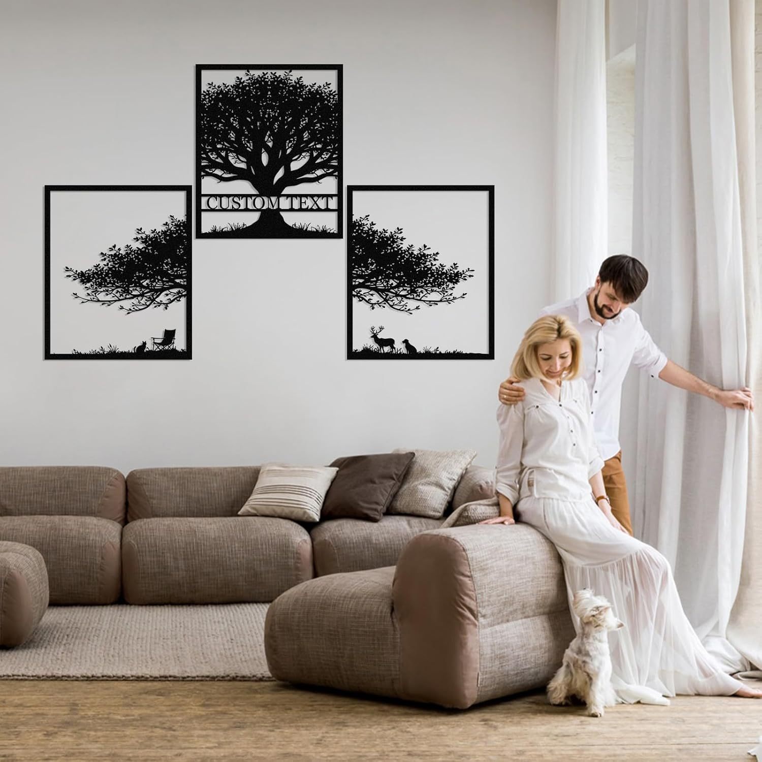  Personalized Metal Wall Art Decor, 3 Pcs Metal Signs, Tree of Life Wall Art, Family Tree Wall Sculptures, Custom Name Sign Gifts for Home Bedroom Living Room Color01