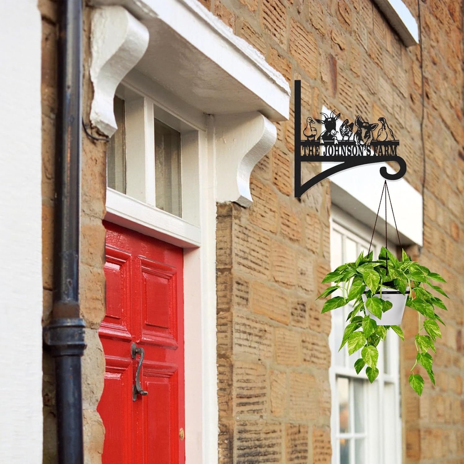 Personalized Iron Hanging Plant Bracket, Customizable Decorative Wall Plant Hanger Indoor Outdoor, Custom Name Bird Feeder Hook, Anti Rust Metal Hook for Wind Chimes Lantern