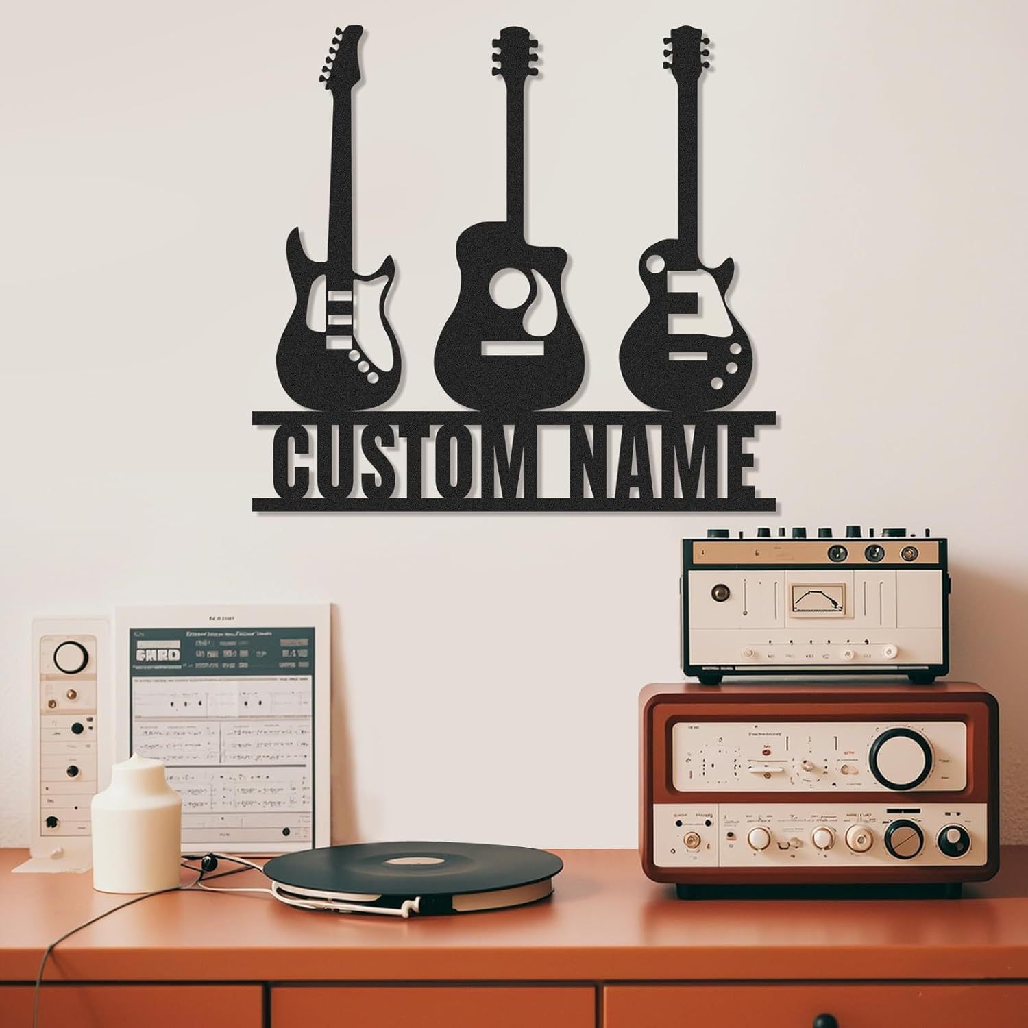 Personalized Guitar Metal Sign, Metal Signs Customized, Musical Note Wall Decor, Funny Music Wall Art, Custom Name Music Sign for Indoor & Outdoor Decorations, Gifts for Musicians, Home Decor