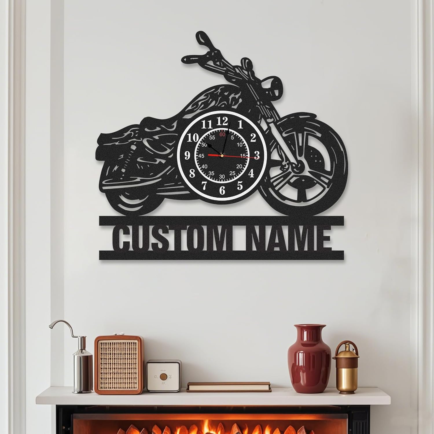 Personalized Large Outdoor Clock, Custom Motorcycle Wall Clock with Na
