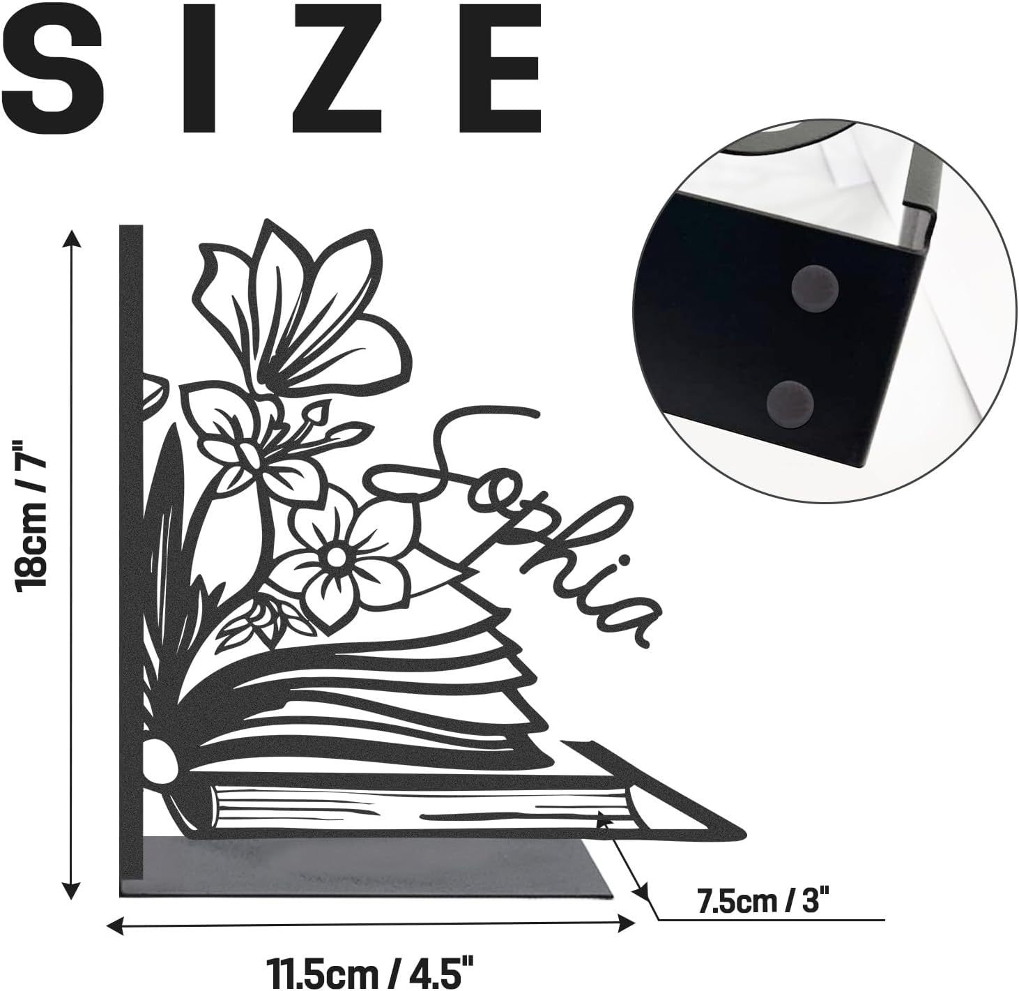 Custom Deer Metal Book Ends, Forest Theme Bookends for Shelves Decorative, Heavy Duty Bookend Stopper, Deer Cabin Decor, Book Organizer for Desk, Black Book Holders for Home Office, Hunter Gifts