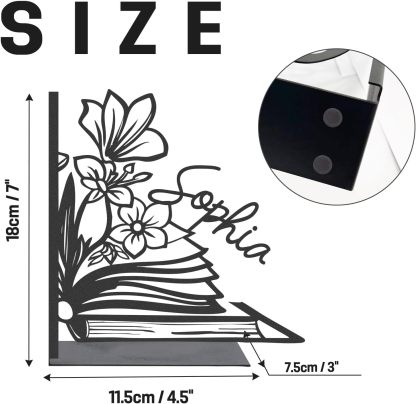 Custom Deer Metal Book Ends, Forest Theme Bookends for Shelves Decorative, Heavy Duty Bookend Stopper, Deer Cabin Decor, Book Organizer for Desk, Black Book Holders for Home Office, Hunter Gifts