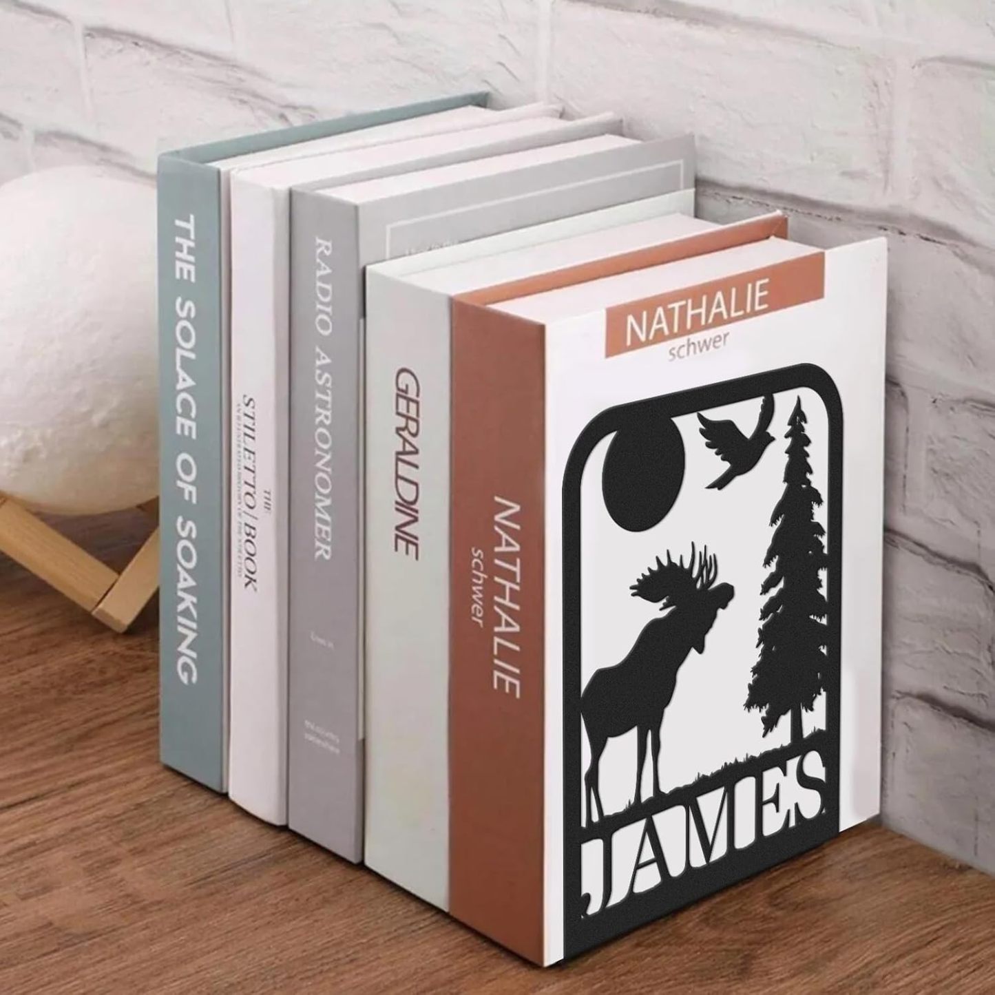 Custom Deer Metal Book Ends, Forest Theme Bookends for Shelves Decorative, Heavy Duty Bookend Stopper, Deer Cabin Decor, Book Organizer for Desk, Black Book Holders for Home Office, Hunter Gifts