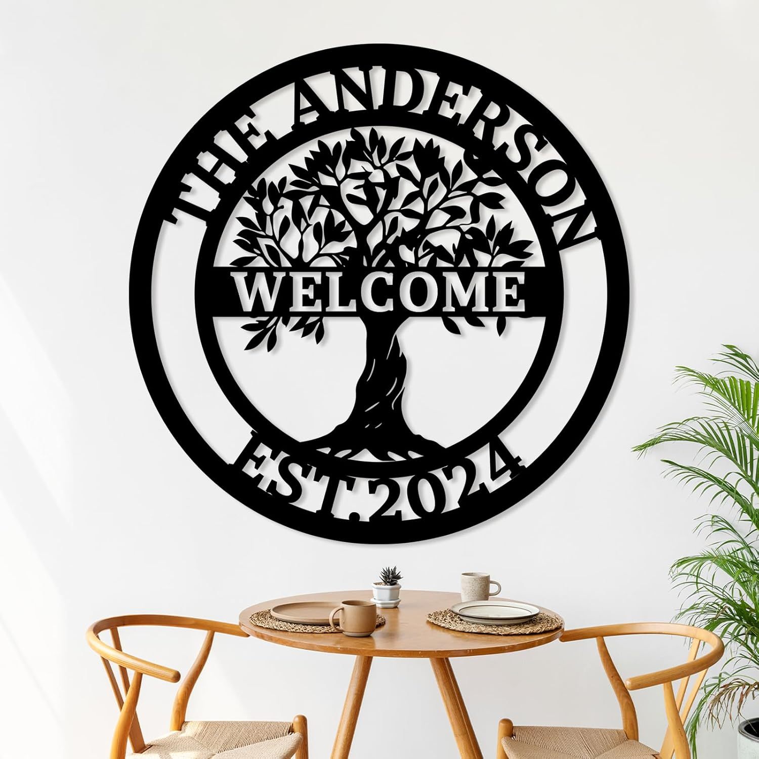 Personalized Tree of Life Metal Name Sign, Garden Yard Sign, Monogram Wall Decor-MetalsignX
