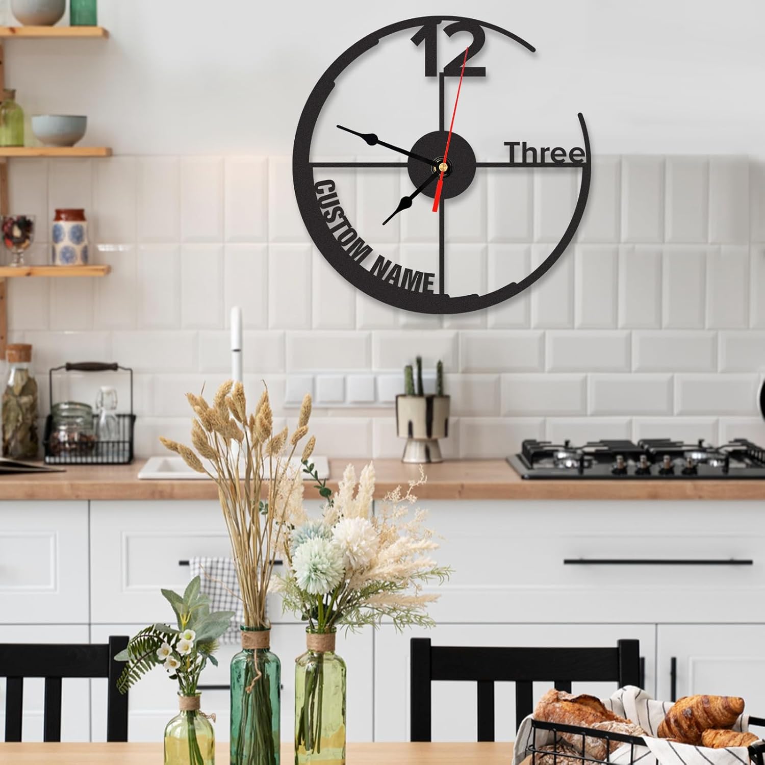 Personalized Large Outdoor Clock, Custom Motorcycle Wall Clock with Name, Modern Metal Wall Art, Battery Operated, Silent Non Ticking Clock for Garage Workshop Farmhouse Man Cave, Gifts for Men