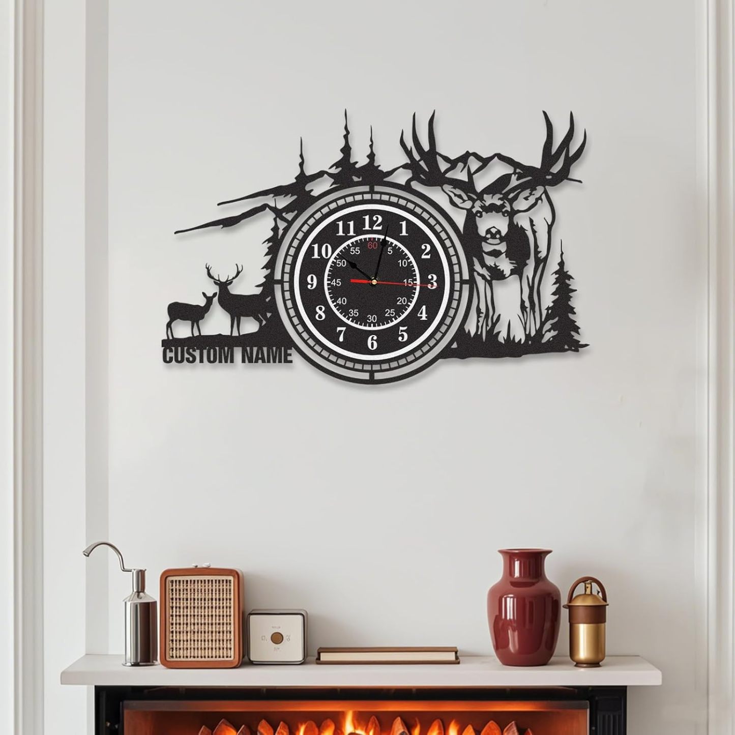 Personalized Large Outdoor Clock, Custom Motorcycle Wall Clock with Name, Modern Metal Wall Art, Battery Operated, Silent Non Ticking Clock for Garage Workshop Farmhouse Man Cave, Gifts for Men