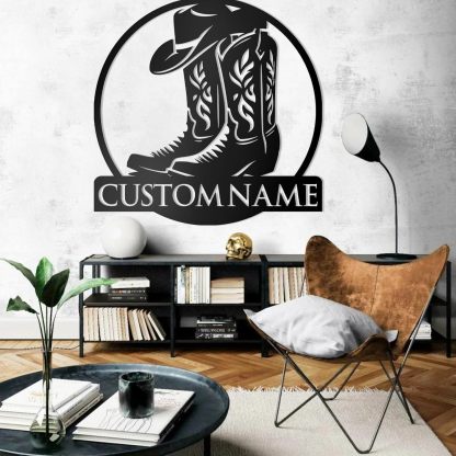 Personalized Western Wall Decor Metal Signs, Rustic Cowboy Couple Silhouette, Cowboy Metal Name Sign Customized, Vintage Howdy Wall Art Gifts for Home Bedroom Speakeasy Decor Color01