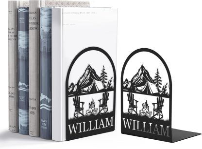 Custom Deer Metal Book Ends, Forest Theme Bookends for Shelves Decorative, Heavy Duty Bookend Stopper, Deer Cabin Decor, Book Organizer for Desk, Black Book Holders for Home Office, Hunter Gifts