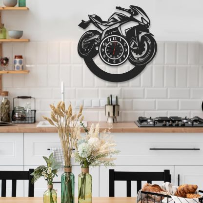 Personalized Large Outdoor Clock, Custom Motorcycle Wall Clock with Name, Modern Metal Wall Art, Battery Operated, Silent Non Ticking Clock for Garage Workshop Farmhouse Man Cave, Gifts for Men