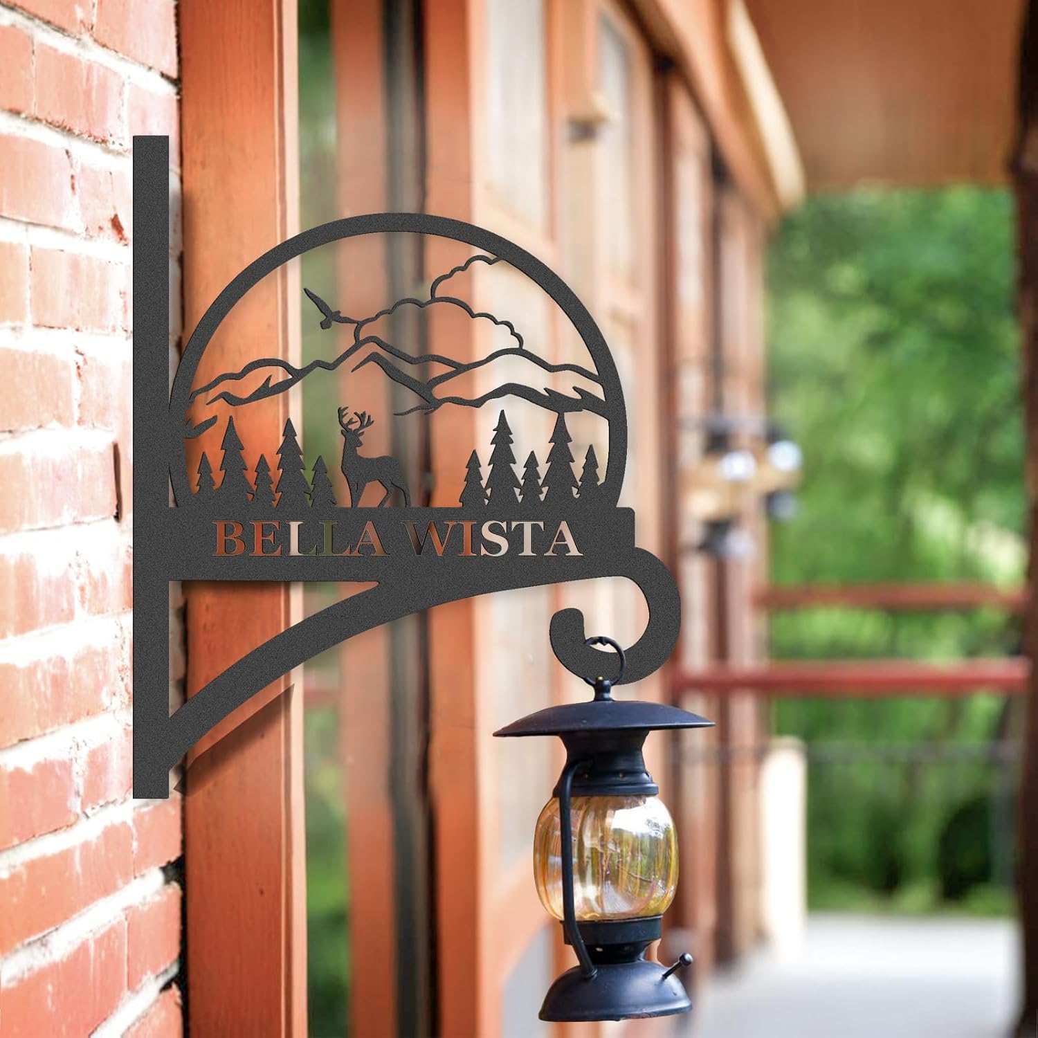 Personalized Iron Hanging Plant Bracket, Customizable Decorative Wall Plant Hanger Indoor Outdoor, Custom Name Bird Feeder Hook, Anti Rust Metal Hook for Wind Chimes Lantern