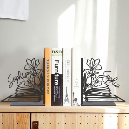 Custom Deer Metal Book Ends, Forest Theme Bookends for Shelves Decorative, Heavy Duty Bookend Stopper, Deer Cabin Decor, Book Organizer for Desk, Black Book Holders for Home Office, Hunter Gifts