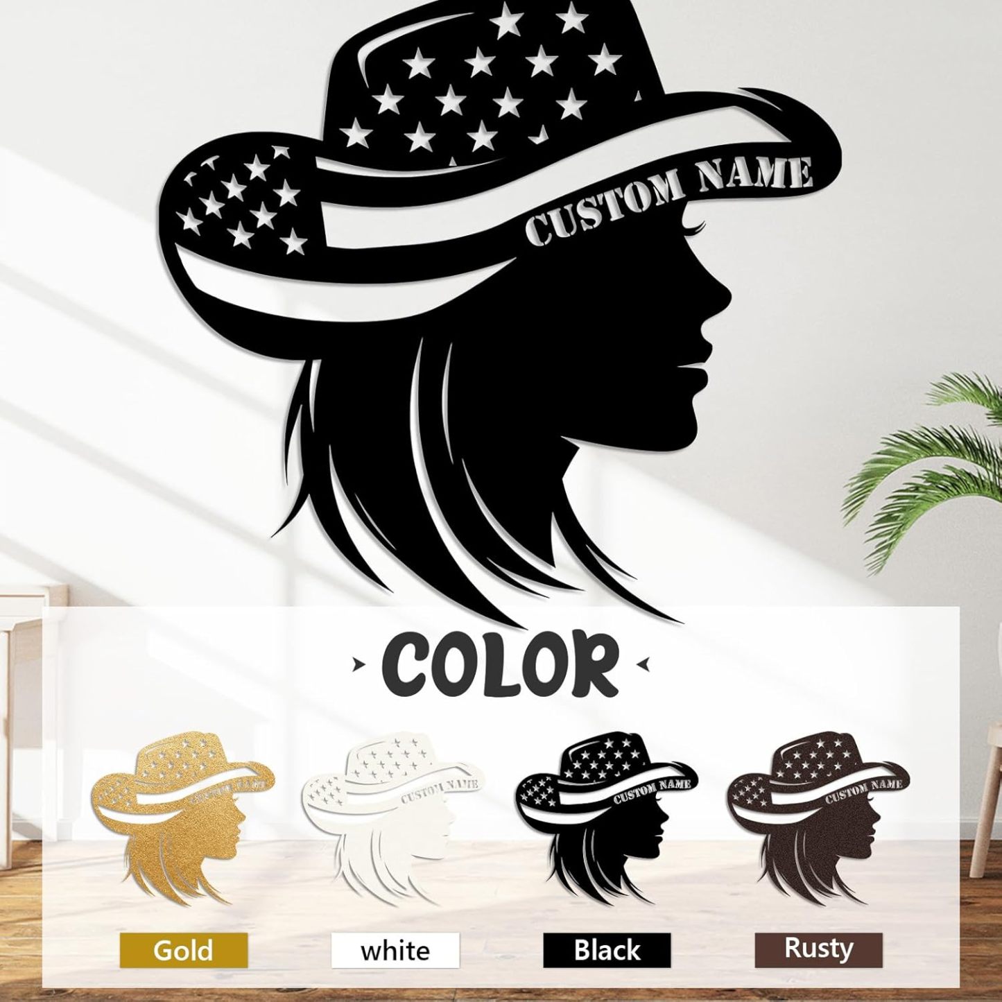 Personalized Western Wall Decor Metal Signs, Rustic Cowboy Couple Silhouette, Cowboy Metal Name Sign Customized, Vintage Howdy Wall Art Gifts for Home Bedroom Speakeasy Decor Color01