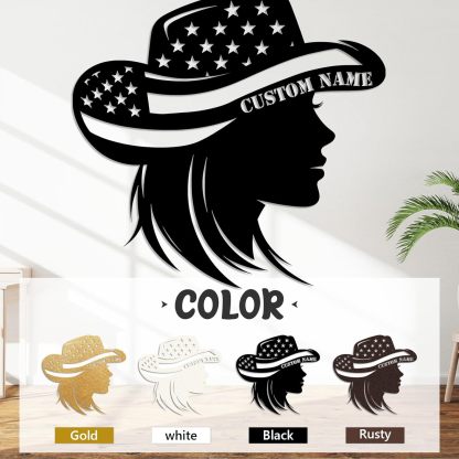 Personalized Western Wall Decor Metal Signs, Rustic Cowboy Couple Silhouette, Cowboy Metal Name Sign Customized, Vintage Howdy Wall Art Gifts for Home Bedroom Speakeasy Decor Color01