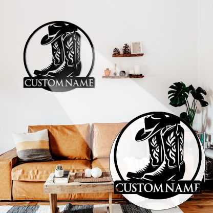 Personalized Western Wall Decor Metal Signs, Rustic Cowboy Couple Silhouette, Cowboy Metal Name Sign Customized, Vintage Howdy Wall Art Gifts for Home Bedroom Speakeasy Decor Color01