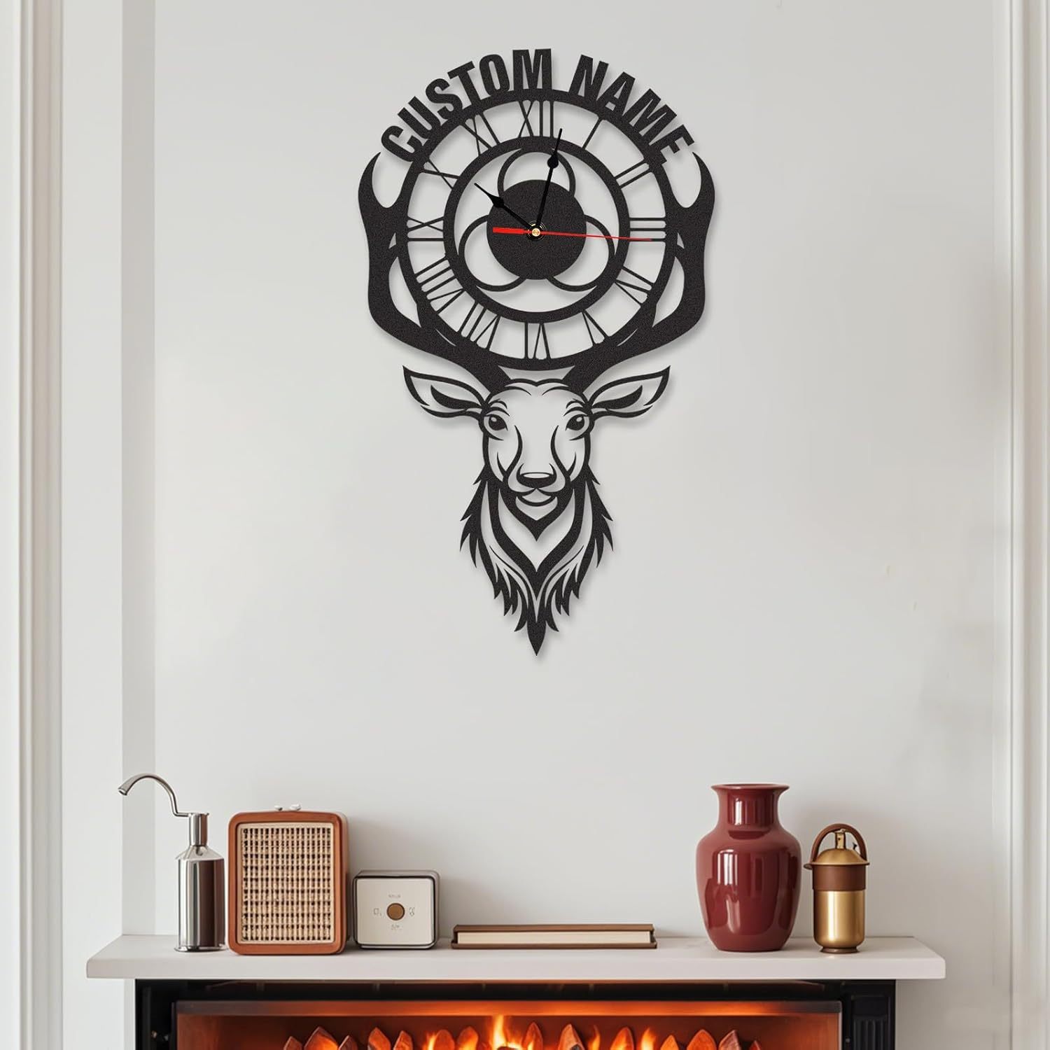 Personalized Large Outdoor Clock, Custom Motorcycle Wall Clock with Name, Modern Metal Wall Art, Battery Operated, Silent Non Ticking Clock for Garage Workshop Farmhouse Man Cave, Gifts for Men