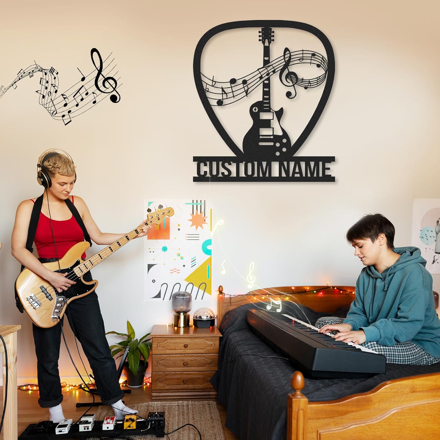 Personalized Guitar Metal Sign, Metal Signs Customized, Musical Note Wall Decor, Funny Music Wall Art, Custom Name Music Sign for Indoor & Outdoor Decorations, Gifts for Musicians, Home Decor