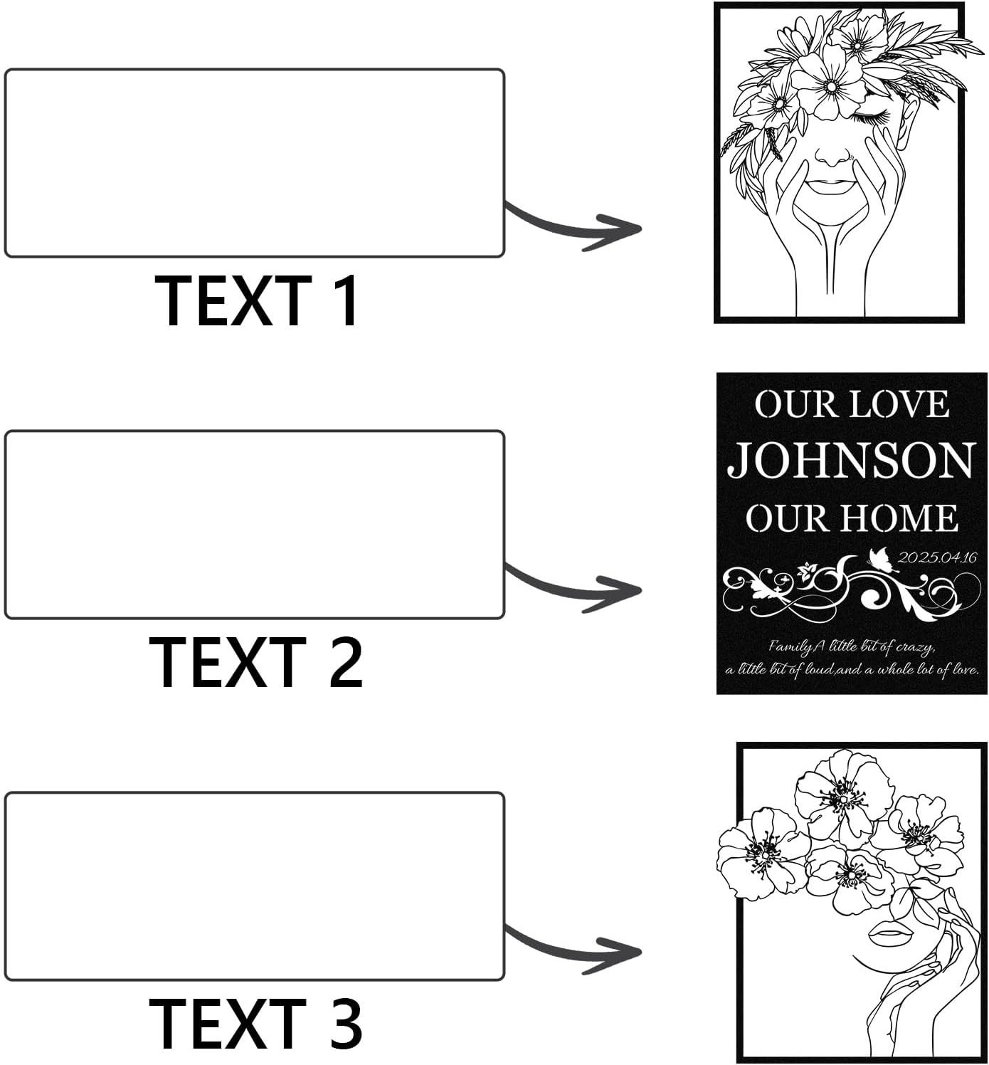  Personalized Metal Wall Art Decor, 3 Pcs Metal Signs, Tree of Life Wall Art, Family Tree Wall Sculptures, Custom Name Sign Gifts for Home Bedroom Living Room Color01