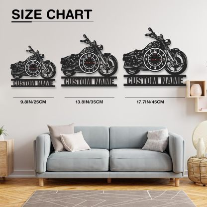 Personalized Large Outdoor Clock, Custom Motorcycle Wall Clock with Name, Modern Metal Wall Art, Battery Operated, Silent Non Ticking Clock for Garage Workshop Farmhouse Man Cave, Gifts for Men