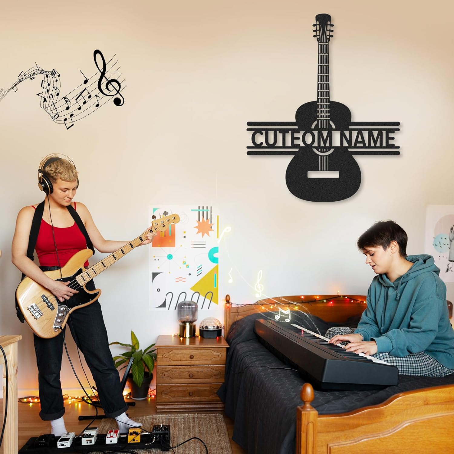 Personalized Guitar Metal Sign, Metal Signs Customized, Musical Note Wall Decor, Funny Music Wall Art, Custom Name Music Sign for Indoor & Outdoor Decorations, Gifts for Musicians, Home Decor