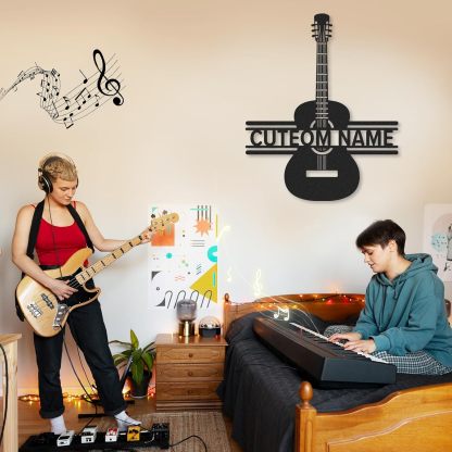 Personalized Guitar Metal Sign, Metal Signs Customized, Musical Note Wall Decor, Funny Music Wall Art, Custom Name Music Sign for Indoor & Outdoor Decorations, Gifts for Musicians, Home Decor