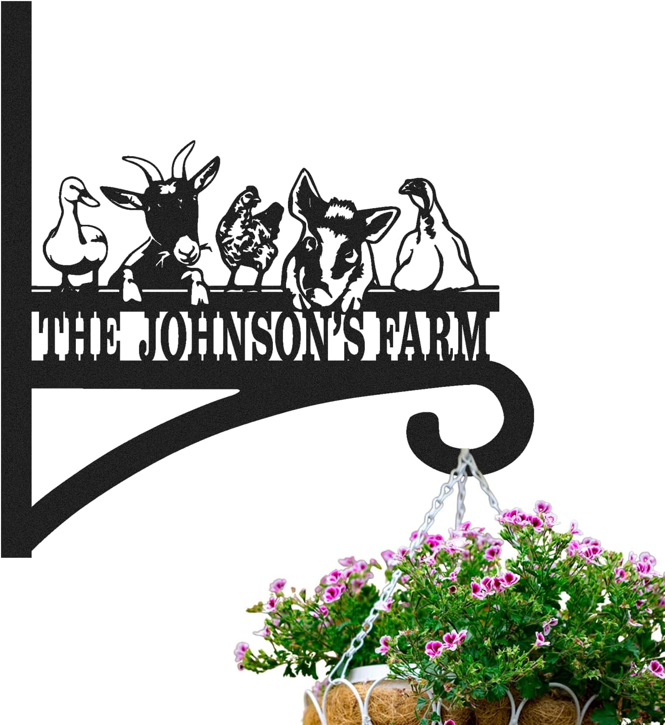 Personalized Iron Hanging Plant Bracket, Customizable Decorative Wall Plant Hanger Indoor Outdoor, Custom Name Bird Feeder Hook, Anti Rust Metal Hook for Wind Chimes Lantern