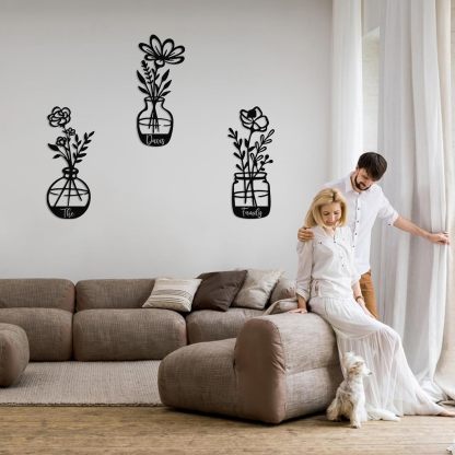  Personalized Metal Wall Art Decor, 3 Pcs Metal Signs, Tree of Life Wall Art, Family Tree Wall Sculptures, Custom Name Sign Gifts for Home Bedroom Living Room Color01