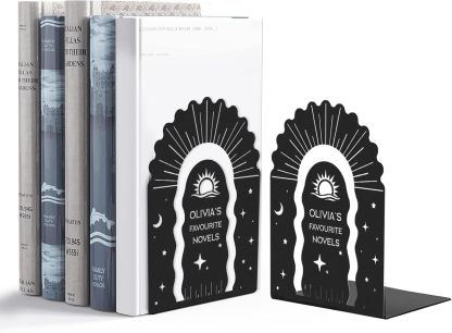 Custom Deer Metal Book Ends, Forest Theme Bookends for Shelves Decorative, Heavy Duty Bookend Stopper, Deer Cabin Decor, Book Organizer for Desk, Black Book Holders for Home Office, Hunter Gifts