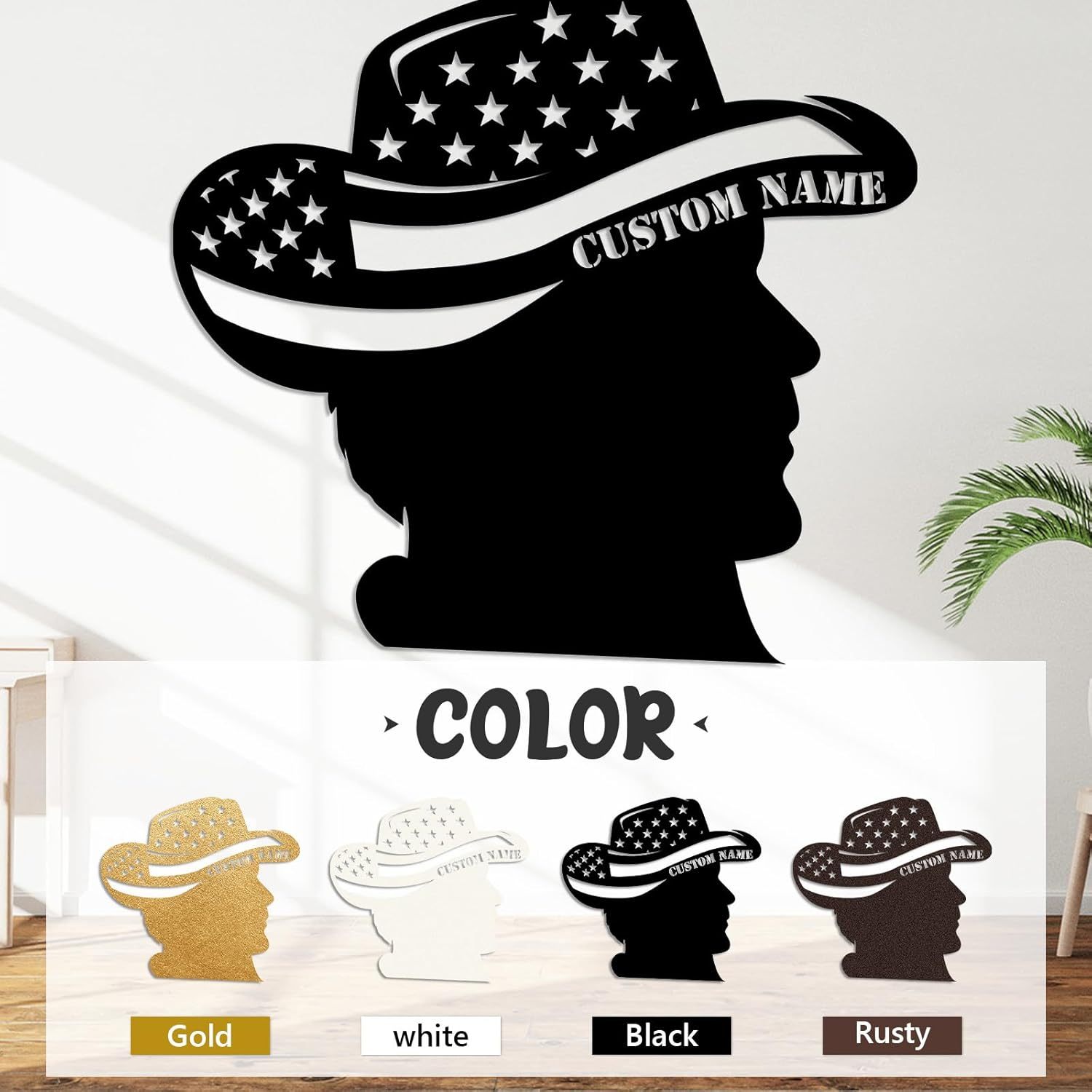 Personalized Western Wall Decor Metal Signs, Rustic Cowboy Couple Silhouette, Cowboy Metal Name Sign Customized, Vintage Howdy Wall Art Gifts for Home Bedroom Speakeasy Decor Color01