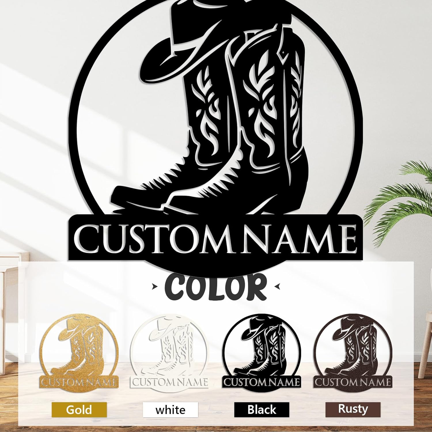 Personalized Western Wall Decor Metal Signs, Rustic Cowboy Couple Silhouette, Cowboy Metal Name Sign Customized, Vintage Howdy Wall Art Gifts for Home Bedroom Speakeasy Decor Color01