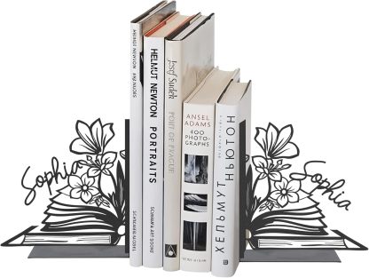 Custom Deer Metal Book Ends, Forest Theme Bookends for Shelves Decorative, Heavy Duty Bookend Stopper, Deer Cabin Decor, Book Organizer for Desk, Black Book Holders for Home Office, Hunter Gifts