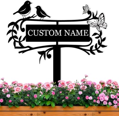 Personalized Garden Sign, Custom Bird Metal Garden Stake Sign, Garden Signs for Outside, Metal Lawn Art, Metal Signs Customized, Garden Signs Decorative Outdoor, Patio Plaque Decor